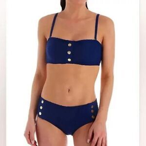 Bleu Rod Beattie Navy Wave Rider Bandeau Textured Two Piece Bikini Size 14
